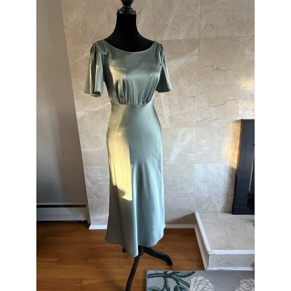Baltic Born Sage Green Satin Midi Dress Small Wedding Guest Bridesmaid Softgirl - Picture 3 of 11